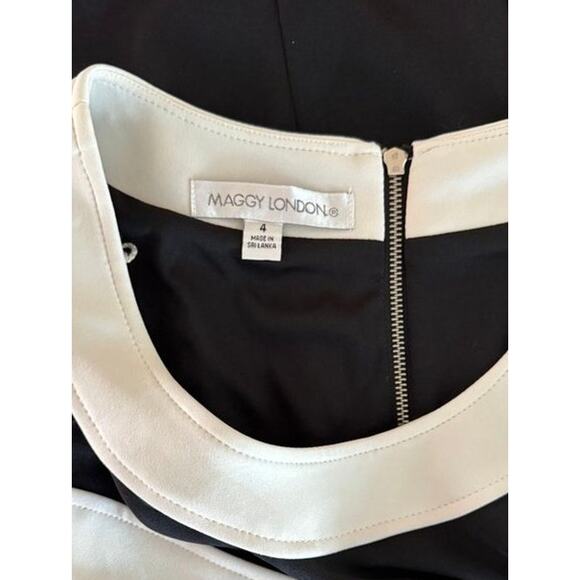 Maggy London Black White Sheath Dress Size 4 Colorblock Sleeveless - Picture 2 of 12